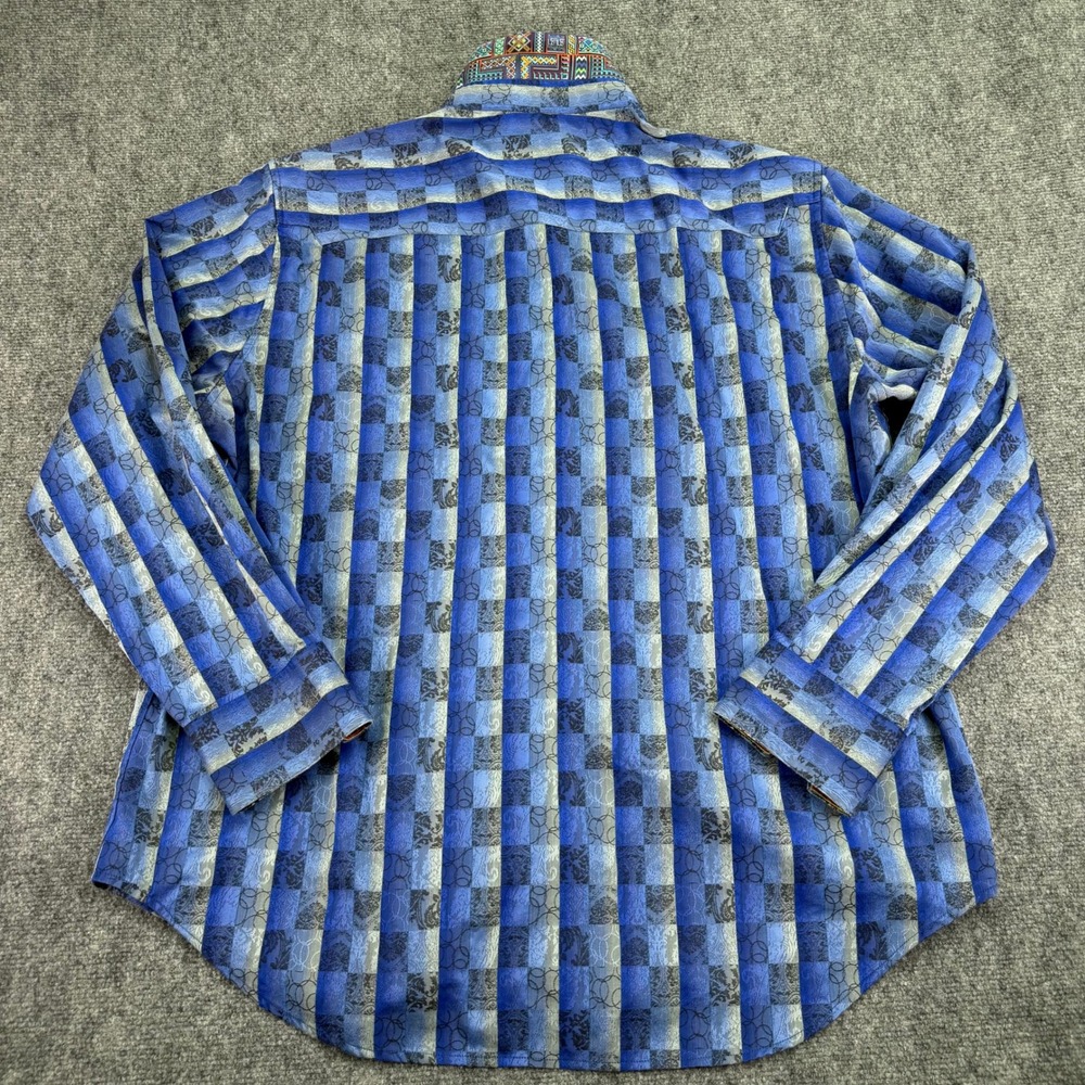 Robert Graham Shirt Men's 3XL Blue Check Playing Card Flip Cuff Button Up - Picture 12 of 13